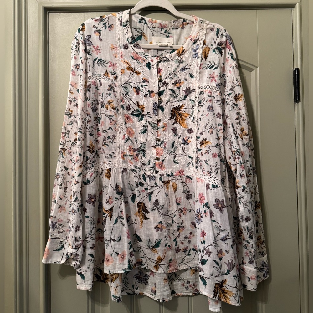 Anthropologie Women’s Floral Boho Button Blouse Top Size XL